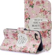 Voor iPhone SE 2020 3D Schilderen Patroon Gekleurde Tekening Horizontale Flip PU Lederen Case met Houder & Kaartsleuven & Portemonnee (Rose)