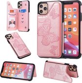 Voor iPhone 11 Pro Max Butterfly Embossing Pattern Schokbestendige beschermhoes met houder & kaartsleuven & fotolijst (rose goud)