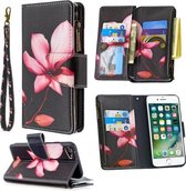 Voor iPhone 8 & 7 Gekleurde tekening Patroon Rits Horizontale Flip lederen tas met houder & kaartsleuven & portemonnee (Lotus)