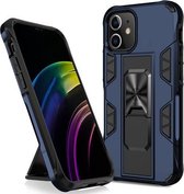 Voor iPhone 12/12 Pro Armor schokbestendig TPU + pc magnetische beschermhoes met onzichtbare houder (blauw)