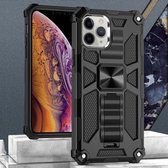 Voor iPhone 12 mini Armor schokbestendig TPU + pc magnetische beschermhoes met houder (zwart)