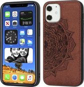 Voor iPhone 12 mini Mandala in reliëf gemaakte stoffen hoes PC + TPU mobiele telefoonhoes met magnetische functie en draagriem (bruin)