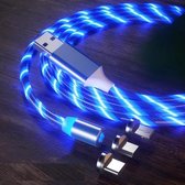 3-in-1 USB naar 8-pins + Type-C / USB-C + Micro USB Magnetische absorptie Kleurrijke streamer-oplaadkabel, lengte: 1 m (blauw licht)