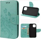 Voor iPhone 12/12 Pro Butterfly Flower Pattern Horizontale Flip Leather Case met houder & kaartsleuven & portemonnee (groen)