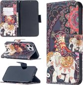 Voor iPhone 12 Pro Max Gekleurd tekeningpatroon Horizontaal leren flip-hoesje met houder & kaartsleuven & portemonnee (bloemen en olifant)