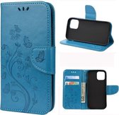 Voor iPhone 12 mini vlinderbloempatroon horizontale lederen flip-hoes met houder & kaartsleuven en portemonnee (blauw)