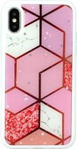 Voor iPhone X / XS Marble Series Stars Powder Dropping Epoxy TPU beschermhoes (roze geruit)