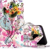 Voor Galaxy S9 glanzend olie reliëf bloem olifant patroon horizontaal flip lederen tas met houder & kaartsleuven en portemonnee