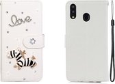 Voor Galaxy M20 Horizontale Flip Effen Kleur Strass Leren Case met Kaartsleuf & Portemonnee & Houder (Trojaans)
