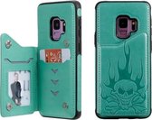 Voor Galaxy S9 Skull Head Embossing Pattern Schokbestendige beschermhoes met houder & kaartsleuven & portemonnee (groen)