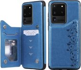 Voor Galaxy S20 Ultra Six Cats Embossing Pattern Schokbestendige beschermhoes met kaartsleuven en fotolijst (blauw)