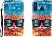 Voor Galaxy A21 Gekleurde tekening Horizontale flip lederen tas met houder & kaartsleuf & portemonnee (onderwaterkat)