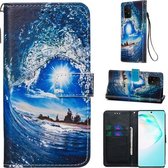 Voor Galaxy A91 Gekleurde tekening Patroon Plain Weave Horizontale Flip lederen tas met houder & kaartsleuf & portemonnee & lanyard (Oceaangolven en zon)