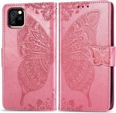 Butterfly Love Flowers Embossing Horizontale Flip Leather Case voor iPhone 11 Pro Max met houder & kaartsleuven & portemonnee & lanyard (roze)