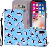 Panda Pattern Gekleurde Tekening Horizontale Flip Leren Case voor iPhone X / XS, met houder & kaartsleuven & portemonnee & lanyard