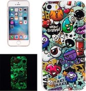 Voor iPhone 5 & 5s & SE Noctilucent Rubbish Pattern IMD Vakmanschap Zachte TPU Cover Case