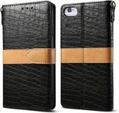 Splicing Color Crocodile Texture PU horizontale flip lederen hoes voor iPhone 6 / 6s, met portemonnee & houder & kaartsleuven en lanyard (zwart)