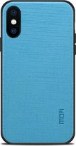 MOFI voor iPhone X Antislip Volledige dekking PC + TPU + stoffen beschermhoes aan de achterkant (blauw)