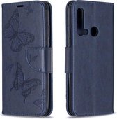 Twee vlinders reliëfpatroon horizontaal leren flip-hoesje met houder & kaartsleuf & portemonnee & lanyard voor Huawei P20 lite (2019) / nova 5i (donkerblauw)