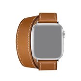 Voor Apple Watch Series 6 & SE & 5 & 4 44mm / 3 & 2 & 1 42mm lederen dubbele lus vervangende band horlogeband (bruin)
