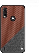 PINWUYO Hong-serie Anti-fall TPU + beschermhoes van chemische vezeldoek voor Moto P40 play (bruin)