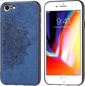 Voor iPhone SE 2020 & 8 & 7 Reliëf Mandala-patroon PC + TPU + stoffen telefoonhoes met draagkoord & magnetisch (blauw)