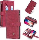 Voor iPhone X POLA Multifunctionele mode magnetische horizontale flip lederen tas met kaartsleuven & portemonnee & fotolijst & houder (rood)