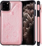 Voor iPhone 11 Pro Max Cat Bee Embossing Pattern Schokbestendige beschermhoes met kaartsleuven en fotolijst (rose goud)