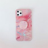 Voor iPhone 11 Pro TPU glanzend laser marmer kleurrijke mobiele telefoon beschermhoes met opvouwbare beugel (roze)