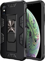 Voor iPhone XS / X Armor schokbestendig TPU + pc magnetische beschermhoes met onzichtbare houder (zwart)