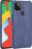 Voor Google Pixel 4a 5G schokbestendige krokodiltextuur pc + PU-hoes (blauw)