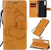 Voor Sony Xperia 10 II 3D Vlinders Embossing Patroon Horizontale Flip Leren Case met Houder & Kaartsleuf & Portemonnee (Geel)