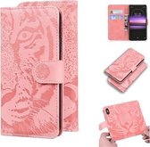 Voor Sony Xperia 1 Tiger Embossing Pattern Horizontale Flip lederen tas met houder & kaartsleuven & portemonnee (roze)