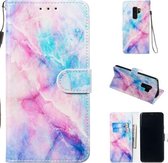 Leren beschermhoes voor Galaxy S9 Plus (blauw roze marmer)