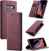 CaseMe-013 Multifunctionele Retro Frosted Horizontale Flip Leren Case voor Galaxy S10 Plus, met Kaartsleuf & Houder & Portemonnee (Wijnrood)