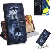Schilderen Patroon Gekleurde Tekening Horizontale Leren Flip Case met Houder & Kaartsleuven & Portemonnee voor Galaxy M40 / A60 (Wolf En Hond)