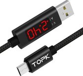 TOPK 1m 2,4A Max USB naar micro-USB nylon gevlochten snellaadsynchronisatiegegevenskabel, met uitgangsdisplay (zwart)