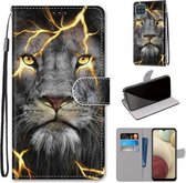 Voor Samsung Galaxy A12 / M12 Gekleurde Tekening Cross Textuur Horizontale Flip PU Lederen Case met Houder & Kaartsleuven & Portemonnee & Lanyard (Fission Lion)