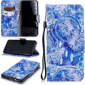 Voor Samsung Galaxy A8 (2018) Gekleurd tekeningpatroon Horizontaal Flip TPU + PU lederen tas met houder & kaartsleuven & portemonnee & lanyard (blauw windgong)