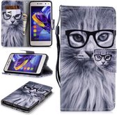 Voor Huawei Y5 (2017) Gekleurde tekening Patroon Horizontale Flip TPU + PU lederen tas met houder & kaartsleuven & portemonnee & lanyard (Fashion Cat)