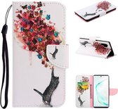 Voor Samsung Galaxy Note 10 Pro / 10 Plus Gekleurd tekeningpatroon Horizontaal Flip TPU + PU lederen tas met houder & kaartsleuven & portemonnee & lanyard (kat en vlinder)