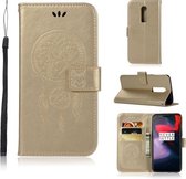 Windgong Uil Embossing Patroon Horizontale Flip Leren Case met Houder & Kaartsleuven & Portemonnee Voor OnePlus 6 (Goud)