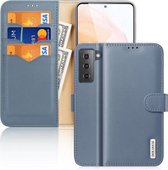 Voor Samsung Galaxy S21 5G DUX DUCIS Hivo Serie Koeienhuid + PU + TPU Lederen Horizontale Flip Case met Houder & Kaartsleuven (Lichtblauw)