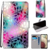 Voor Samsung Galaxy A12 / M12 Gekleurde Tekening Cross Textuur Horizontale Flip PU Lederen Case met Houder & Kaartsleuven & Portemonnee & Lanyard (Doorschijnend Glas)