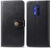 Voor OnePlus 8 Pro Retro effen kleur lederen gesp telefoonhoes met fotolijst & kaartsleuf & portemonnee & beugel functie (zwart)