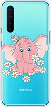Voor OnePlus Nord schokbestendig geverfd transparant TPU beschermhoesje (kleine roze olifant)