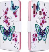 Voor Galaxy A70e Gekleurde Tekening Horizontale Flip Leren Case met Houder & Kaartsleuven & Portemonnee (Perzik Bloesem en Vlinder)