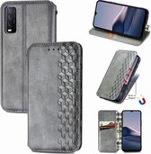 Voor vivo Y20 Cubic Grid Pressed Horizontal Flip Magnetic PU Leather Case met houder & kaartsleuven & portemonnee (grijs)