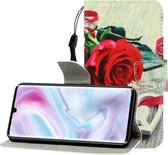Voor Galaxy A31 Gekleurde tekening Horizontale flip lederen tas met houder & kaartsleuf & portemonnee (rode roos)