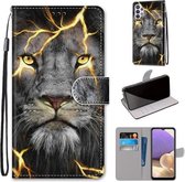 Voor Samsung Galaxy A32 5G Gekleurde Tekening Cross Textuur Horizontale Flip PU Lederen Case met Houder & Kaartsleuven & Portemonnee & Lanyard (Fission Lion)